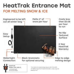 HeatTrak Heated Snow Melting Mats for Entrances - Heated Outdoor Mats - Electric Snow Melting Mats for Winter Snow Removal - Trusted Snow and Ice Melt Products - No-Slip Heated Door Mats (30” x 48")