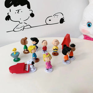 12PCS Japan Cartoon Peanuts Snoopy Charlie Sally Woodstock Mini Figure Model Toys Miniature Cake People Collection Props