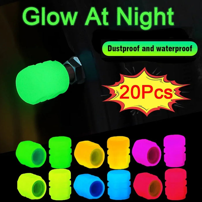 Luminous Tire Valve Caps Motorcycle Bike Wheel Nozzle Dustproof Tyre Valve Stem Fluorescent Night Glowing Decor Car Accessories