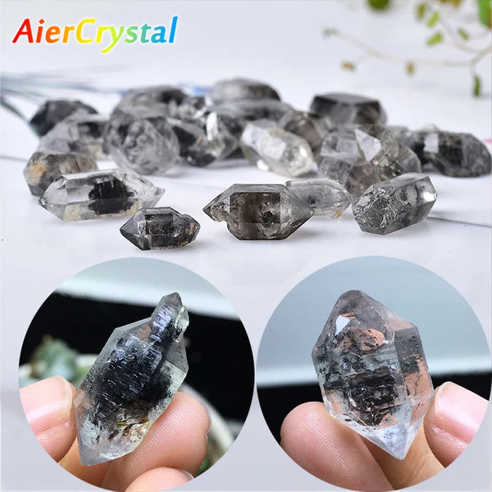 Natural Herkimer Diamond Black Crystal Mineral Energy Raw Stone Reiki Healing Gemstones Power Home Ornament Guardian Stone 1-10g