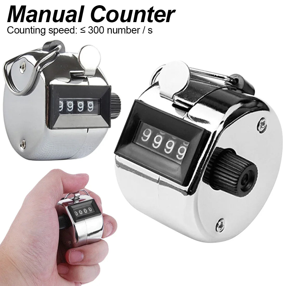 4-Digit Hand Digital Counter | Metal Chrome Tally Clicker for Golf ...