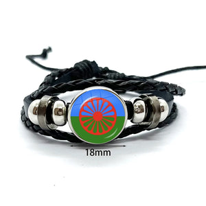 Gypsy Flag Romani Peoples Flag Leather Bracelets Glass Dome Snap Button Bracelet & Bangles Fashion Women Men Jewelry