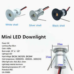 IP65 1W Mini LED Spotlight 12V Dimmable Ambient Downlight Focos Spot Lamps for KTV Party Ceiling Stairs Walkway Cabinet Lighting