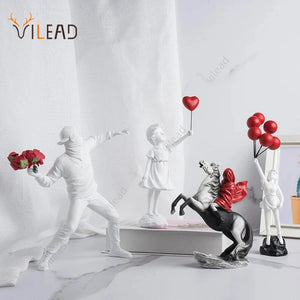 Vilead Banksy Sculpture Collection Flower Thrower Statue Pop Art Modern Balloon Girl Figurine Office Home Decoration Street