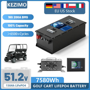 LiFePO4 51.2V 150AH Golf Cart Battery 48V Lithium Battery  Built-in Smart 200A BMS Grade A Cells for Riding Mower Snow Plow New