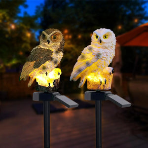 Solar Garden Stake Lights Resin Parrot Solar Lights Outdoor Statues IP65 Waterproof LED Decorative Lights for Walkway Lawn Owl