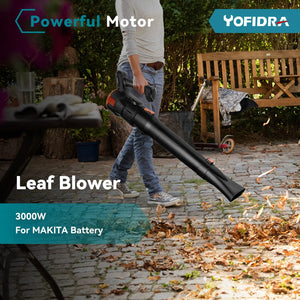 Yofidra 3000W Cordless Electric Air Blower 2 Gears Powerful Leaf Vacuum  Blower Dust Snow Cleannig Tools For Makita 18V Battery