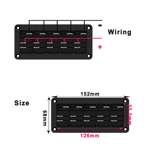 5 Gang Rocker Switch Panel 12V 24V Led Light Bar SPST ON OFF Waterproof for Car Boat Marine ATV Snow Plow