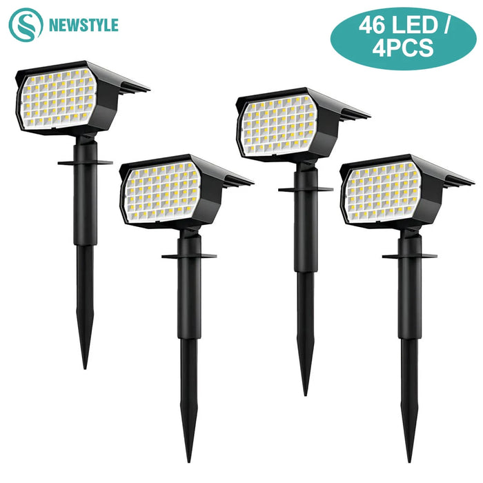 Solar Landscape SpotLights Outdoor 46/48 LEDs Solar Powered Wall Lights 3 Modes Waterproof 2-in-1 Garden Yard Driveway Walkway