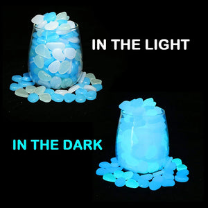 500pcs Glow in The Dark Garden Pebbles Stones Rocks for Yard and Walkways Decor DIY Decorative Luminous Stones in Blue