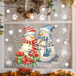 Cartoon Christmas Window Sticker Decoration 2024 Snowman Snow New Year Decor Glass Static Sticker Removable Mirror Sticker