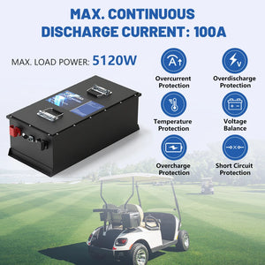 LiFePO4 51.2V 150AH Golf Cart Battery 48V Lithium Battery  Built-in Smart 200A BMS Grade A Cells for Riding Mower Snow Plow New