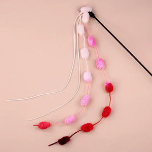 Cat Tassel Toy Plush Balls Cat Teaser Wand Cat Interactive Toys Funny Bell Ribbon PoleTeaser Wand Pet Cat Supplies Cat Accessory