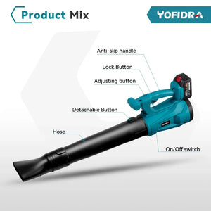 Yofidra 2000W Electric Blower 6 Gears Adjustable Cordless Leaf Blower Clean Fallen Leaves Dust Snow Tool For Makita 18V Battery