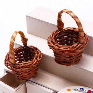 Mini Tengbian Handheld Basket Flower Basket Doll House BJD Miniature Scene Dining Basket Handmade DIY Weaving Decor Accessories