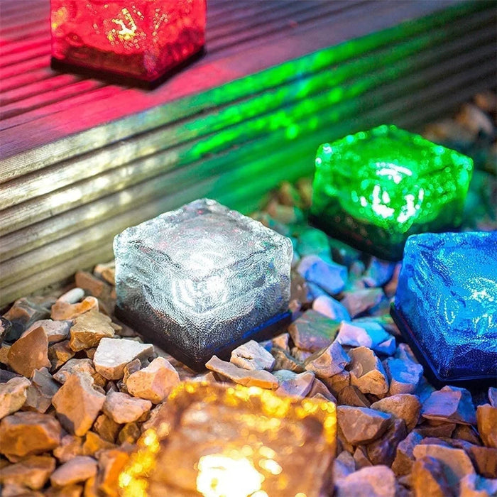 Solar Garden Lights Outdoor Paver Square Brick Ice Cube Sunlight Patio Walkway Pathway Step Solar Lamp Christmas Holiday Decor