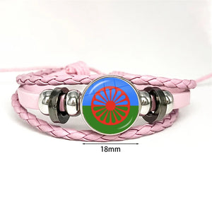 Gypsy Flag Romani Peoples Flag Leather Bracelets Glass Dome Snap Button Bracelet & Bangles Fashion Women Men Jewelry