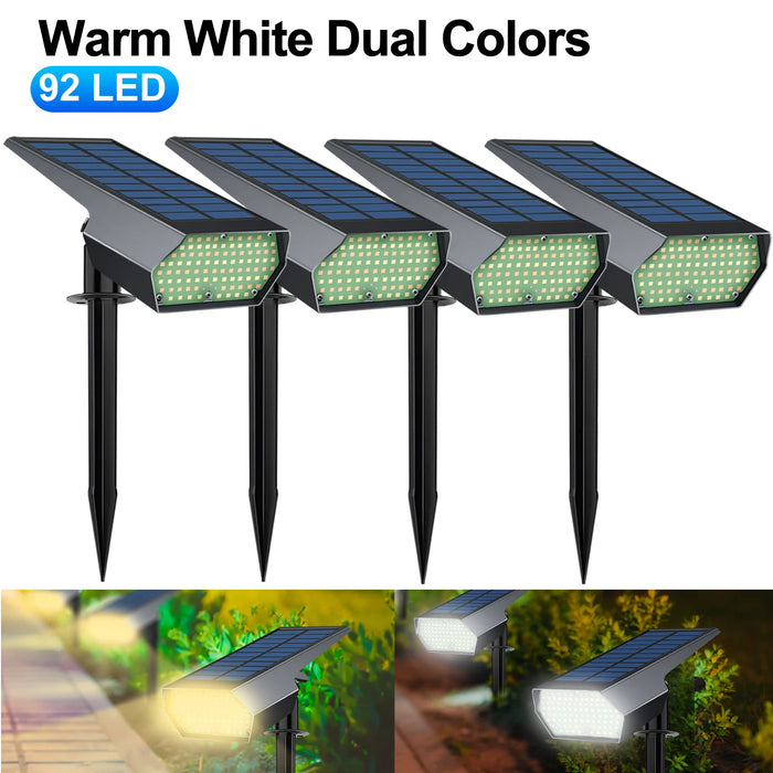 92 LED Solar Lawn Lights Landscape Spotlights Garden Solar Spot Lights Bright Warm/White 2 Lighting Color Adjustable Walkway