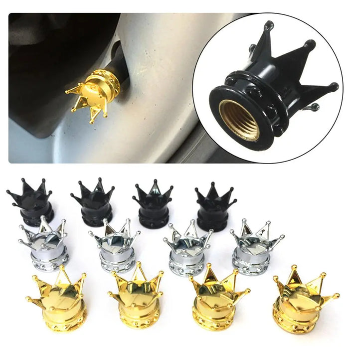 4 Pcs Crown Tire Valve Cap Car Wheel Air Valve Dustproof Caps Motorcycle Tyre Valve Dust Covers Crown Decor Auto Accessories