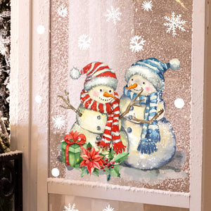 Cartoon Christmas Window Sticker Decoration 2024 Snowman Snow New Year Decor Glass Static Sticker Removable Mirror Sticker