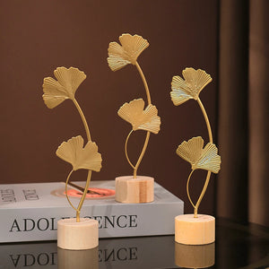 Golden Ginkgo Leaf Feather Metal Model Figurines Manual Desktop Crafts Ornaments Photo Props Statues Sculptures Home Decor