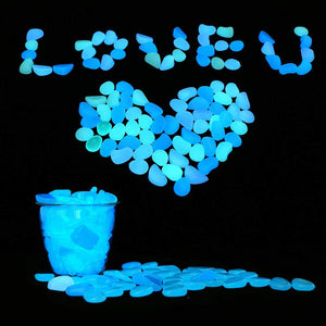 500pcs Glow in The Dark Garden Pebbles Stones Rocks for Yard and Walkways Decor DIY Decorative Luminous Stones in Blue