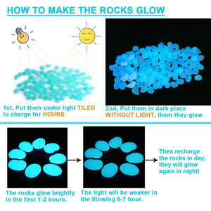 500pcs Glow in The Dark Garden Pebbles Stones Rocks for Yard and Walkways Decor DIY Decorative Luminous Stones in Blue