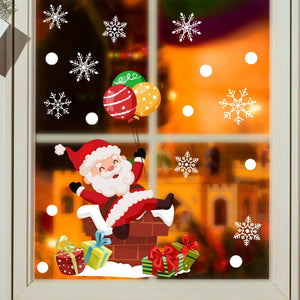 Cartoon Christmas Window Sticker Decoration 2024 Snowman Snow New Year Decor Glass Static Sticker Removable Mirror Sticker