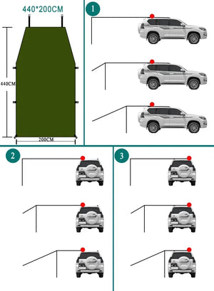 Camping Tent Family Automobile Suv Side Roof Top Sun Shelter Car Truck Sunshade Canopy Anti-UV Waterproof Rainproof Car Awning