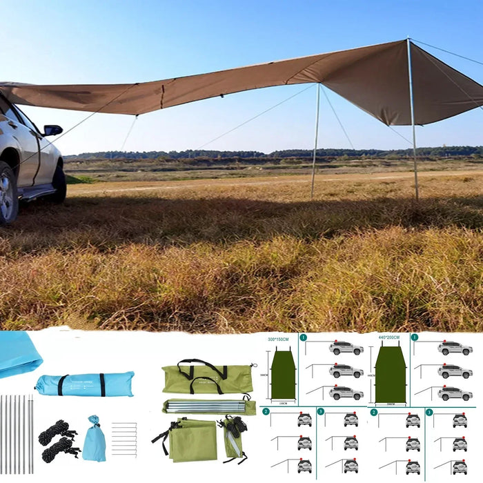 Camping Tent Family Automobile Suv Side Roof Top Sun Shelter Car Truck Sunshade Canopy Anti-UV Waterproof Rainproof Car Awning