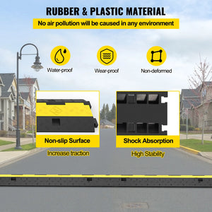 VEVOR Cable Protector Ramp Wire Cable Cover Cord Guard 2 Channels Rubber + PVC 11000LBS Speed Bump Parking Lots Driveway Traffic