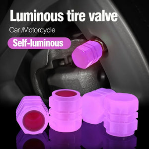 Luminous Tire Valve Caps Motorcycle Bike Wheel Nozzle Dustproof Tyre Valve Stem Fluorescent Night Glowing Decor Car Accessories