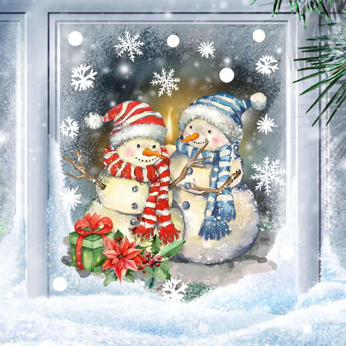 Cartoon Christmas Window Sticker Decoration 2024 Snowman Snow New Year Decor Glass Static Sticker Removable Mirror Sticker