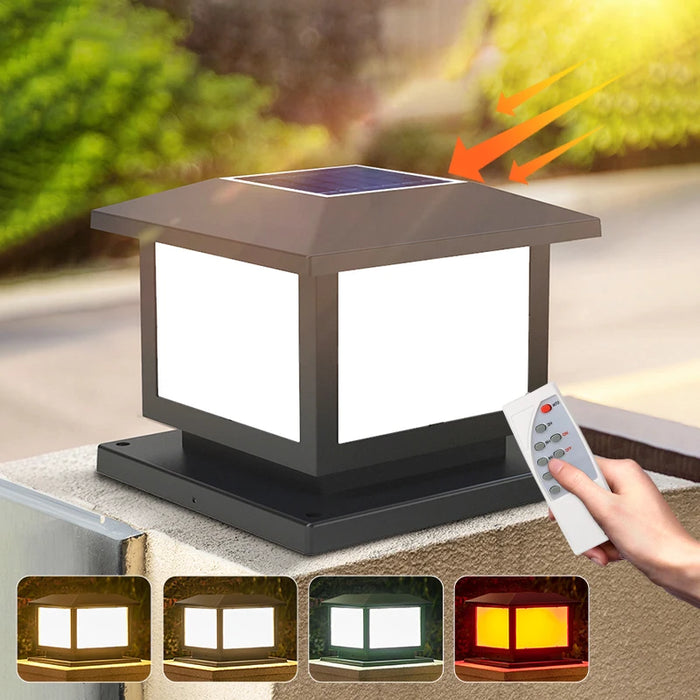 Timed LED Solar Pillar Light Waterproof Solar Lights Outdoor Remote Control Garden Sunlight for Fence Pathway Outdoor Decor Lamp