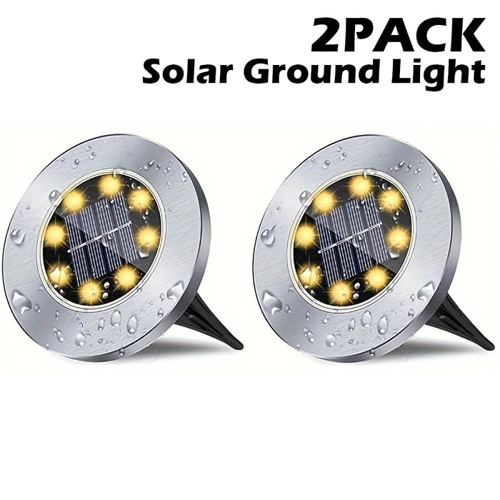 2Pack Solar Ground Light Stainless Steel Outdoor LED Solar Lamp Pathway Yard Deck Lawn Patio Waterproof Bright In-Ground Light