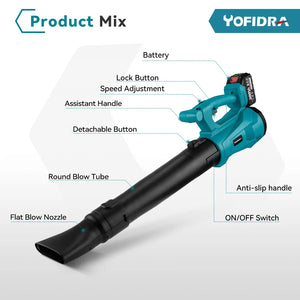 YOFIDRA 2000W Electric Air Blower 6-Speeds Regulation for Makita 18V Battery Leaf Blower Clean Fallen Leaves Dust Snow Tool