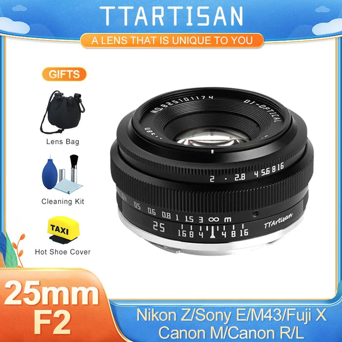 TTArtisan 25mm F2 APS-C Frame Manual Focus Prime Lens for Sony E a6000 a6400 Fuji XT30 XT4 XS10 Nikon Zfc Canon EOS M EOSR M43 L