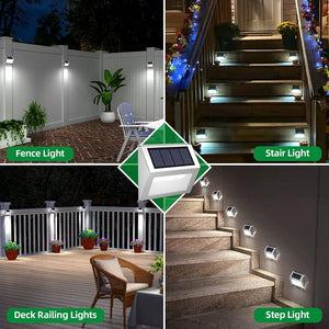 Solar Powered Deck Lights Waterproof Light Stainless Steel Security Wall Lamps for Step Walkway Patio Garden Pathway