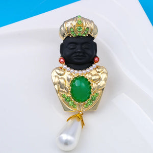 Wuli&baby Africa Person Brooches For Women Men Enamel Pearl People Figure Party Casual Brooch Pin Gifts