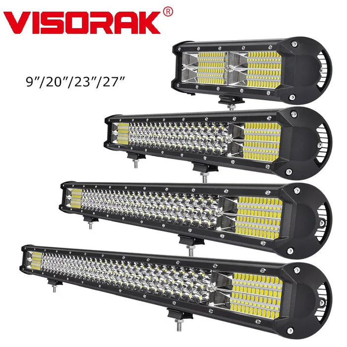 VISORAK 3 Rows 9" 21" 23" 27" Inch Work Lamp Truck 12V 24V Offroad LED Light Bar for SUV ATV Snow Plow 4x4 4WD UTV Lada Niva