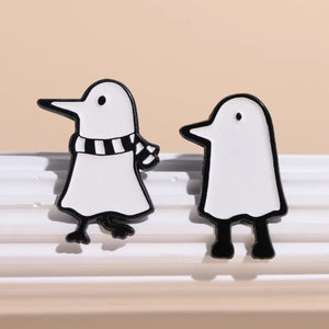 black white people bird Enamel Pin Cute Anime Badges Brooch for Clothes Backpack Hat Fashion Jewelry Accessories Kids Gifts