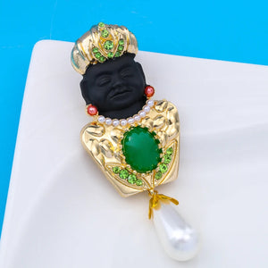 Wuli&baby Africa Person Brooches For Women Men Enamel Pearl People Figure Party Casual Brooch Pin Gifts