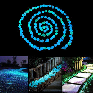 500pcs Glow in The Dark Garden Pebbles Stones Rocks for Yard and Walkways Decor DIY Decorative Luminous Stones in Blue