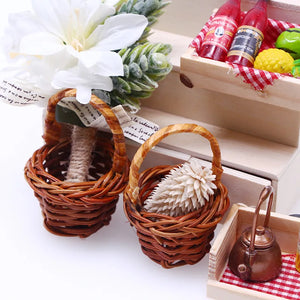 Mini Tengbian Handheld Basket Flower Basket Doll House BJD Miniature Scene Dining Basket Handmade DIY Weaving Decor Accessories