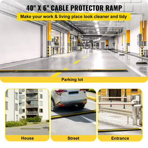 VEVOR Modular Rubber Speed Bump 1 Channel Driveway Cable Protector Ramp Wire Cover Cord Guard for Parking Lot Warehouses Traffic