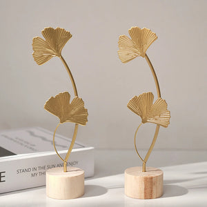 Golden Ginkgo Leaf Feather Metal Model Figurines Manual Desktop Crafts Ornaments Photo Props Statues Sculptures Home Decor