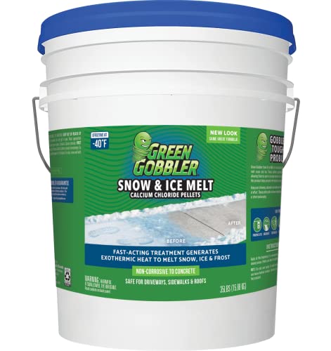 Green Gobbler 93% Pure Calcium Chloride Snow & Ice Melt Pellets | Effective at -40° | 35 lb Pail | Concrete Safe Ice Melt