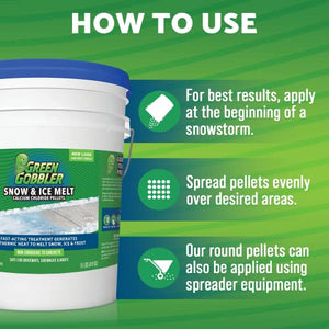 Green Gobbler 93% Pure Calcium Chloride Snow & Ice Melt Pellets | Effective at -40° | 35 lb Pail | Concrete Safe Ice Melt